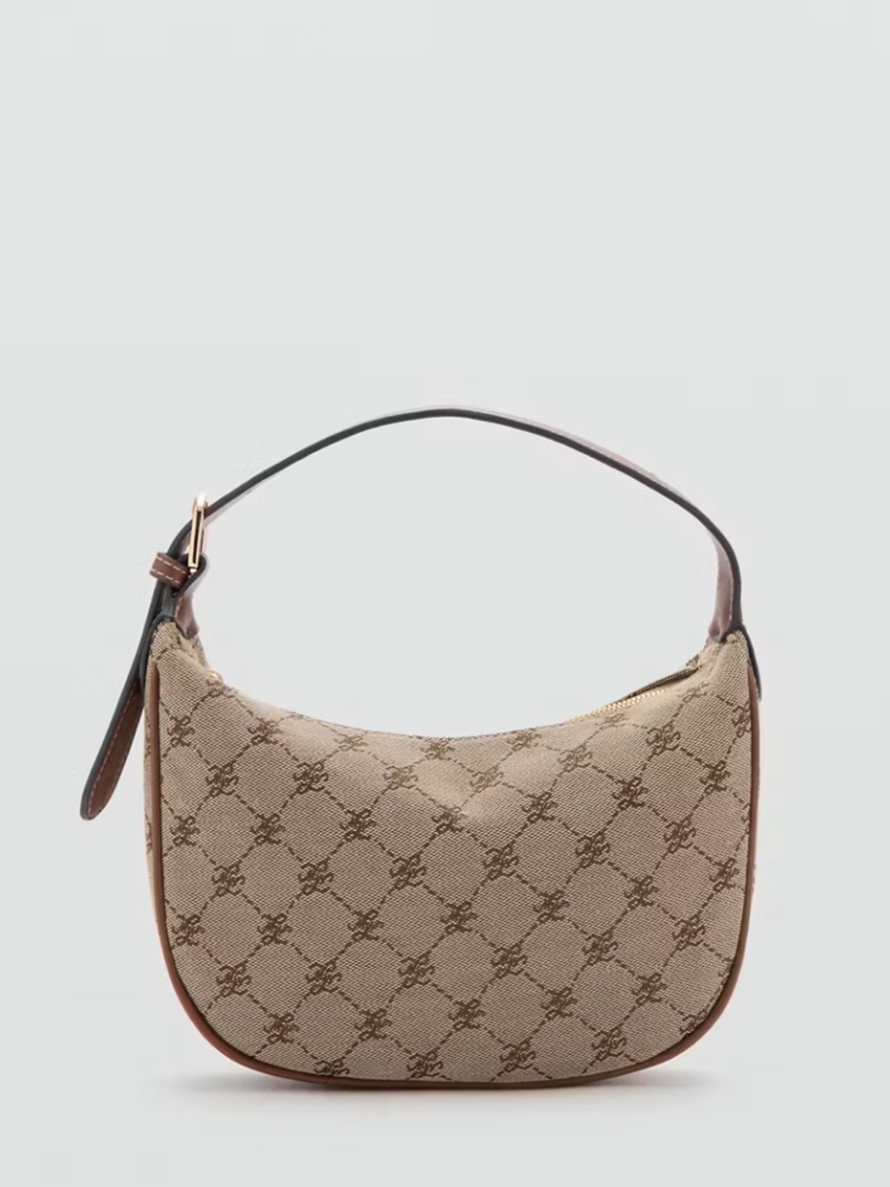 Mango Beige Monogram Shoulder Bag with Brown Trim SMALL JACQUARD SHOULDER BAG - Picture 6 of 6